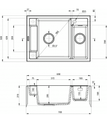 Deante Мойка кухонная Magnetic, гранит, прямоуг., без крыла, 690х500х219мм, чаша - 1.5, накладная, черный