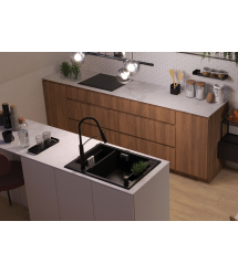 Deante Мойка кухонная Magnetic, гранит, прямоуг., без крыла, 690х500х219мм, чаша - 1.5, накладная, черный