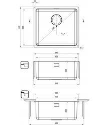 Deante Мойка кухонная Egeria, нерж.cталь, прямоуг., без крыла, 490x440x230мм, чаша - 1, врезная/под столешницу, матовая сталь
