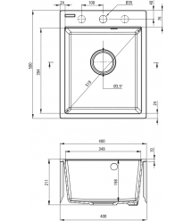 Deante Мойка кухонная Corio, гранит, прямоуг., без крыла, 400x500x211мм, чаша - 1, врезная, песок
