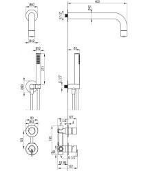 Deante Душевой набор Silia со смесителем, верхний душ, лейка, крепл. - скрытого монтажа , матовая сталь