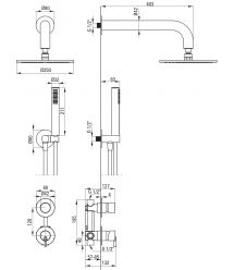 Deante Душевой набор Silia со смесителем, верхний душ, лейка, крепл. - скрытого монтажа , брашованое золото