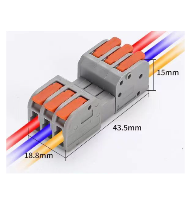 Клема роз&aposємна з натискними затискачами 3-провідна DF-2604D, 3-pin, 250V, 32A, 0.2-4.0mm2, 18.8*43.5*15mm, сіра