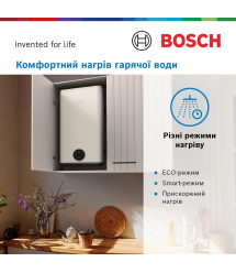 Bosch Водонагреватель электр. плоский слим Tronic 3500, 80 л, 1,5 кВт, ун. монтаж, эл. упр-ние, B, белый