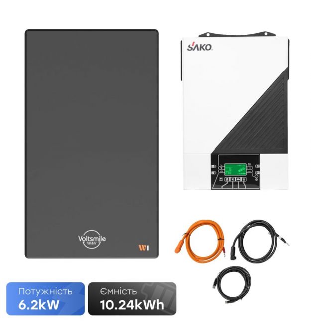 Комплект резервного живлення 6.2kW 10.24kWh: автономний інвертор Sako SUNON IV 6.2KW