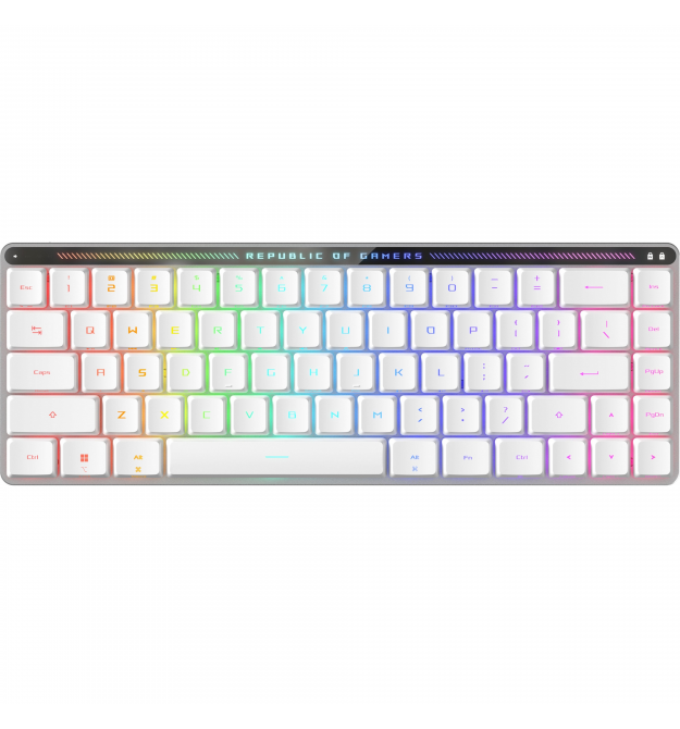 ASUS Клавиатура механическая ROG Falchion RX Low Profile, 68key, Red Switch, USB-A/WL/BT, EN/UK, RGB, белый