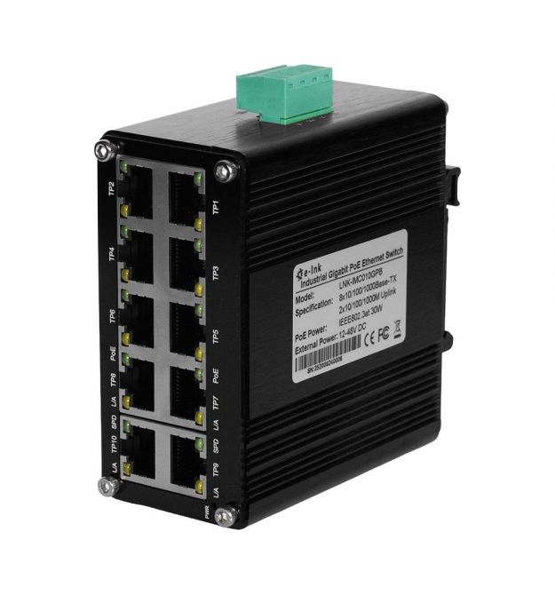 PoE-комутатор 10-портовий E-LINK LNK-IMC010GPB з 8 портами PoE