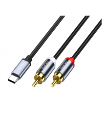 Кабель VEGGIEG V-A621 TypeC - 2хRCA (тато), GOLD Jack, круглий, Gray, 1.5 м, Пакет