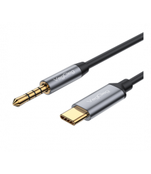 Кабель VEGGIEG V-A624 TypeC - 3.5mm (тато), GOLD Jack, круглий, Gray, 1м, Пакет