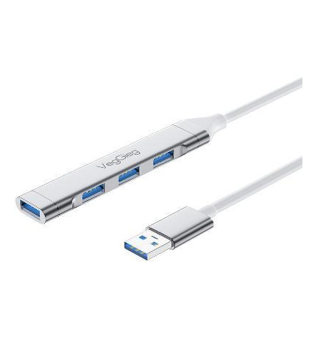 Хаб VEGGIEG V-K301 USB 3.0 на USB 3.0 - 4 порти, 480Mbts, живлення від USB, 0.15m, Silver, Box