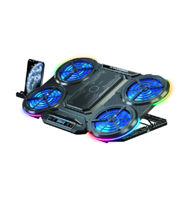 Підставка під ноутбук IceCoorel Q5, до17, fan2-100*15 - 2-80*15 мм, корпус пластик+алюміній, 2 USB-порти+LCD display, 410x285x35