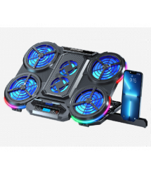 Підставка під ноутбук IceCoorel Q6, до17, fan4-100*15 - 2-70*15 мм, корпус пластик, 2 USB-порти + LCD display, 410x285x35mm, RGB