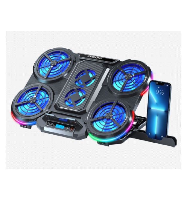 Підставка під ноутбук IceCoorel Q6, до17, fan4-100*15 - 2-70*15 мм, корпус пластик, 2 USB-порти + LCD display, 410x285x35mm, RGB