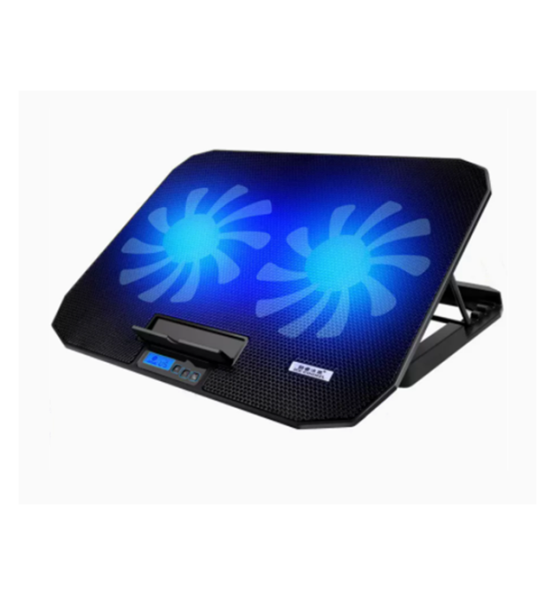 Підставка під ноутбук IceCoorel N106L, 10-18, 2*125mm 140010% RPM, корпус пластик+алюміній, 2xUSB 2.0+LCD, 362x260x30 mm, Black,