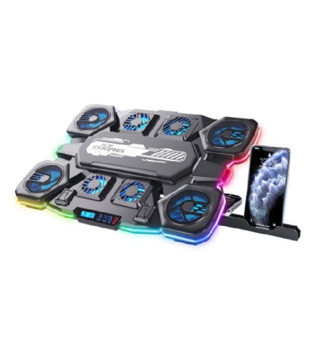 Підставка під ноутбук IceCoorel Q10, до17, fan4-70*15 - 2-50*15 - 2-60*15 мм, корпус пластик+алюміній, TYPE C+LCD display, 422x3