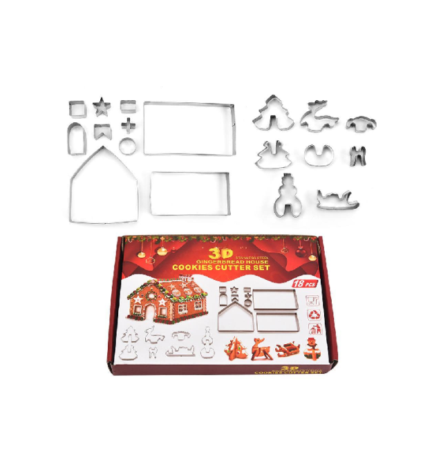 Форми для печива YR1806-29 з нержавіючої сталі (різдвяний будиночок) 18 предметів - фігурок, Box