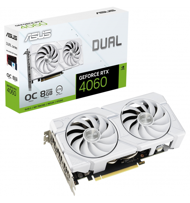 ASUS Видеокарта GeForce RTX 4060 8GB GDDR6 DUAL OC EVO белый DUAL-RTX4060-O8G-EVO-WHITE