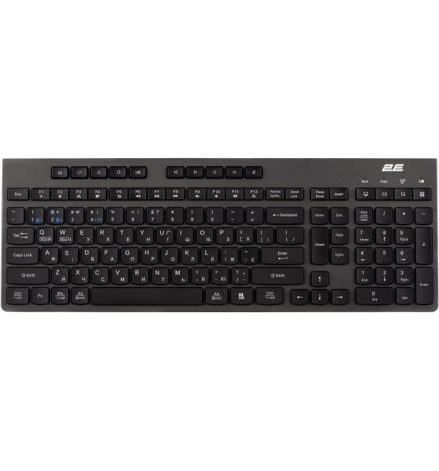 2E Клавиатура мембранная KS280 120key, WL/BT, EN/UK, silent, чёрно-серая