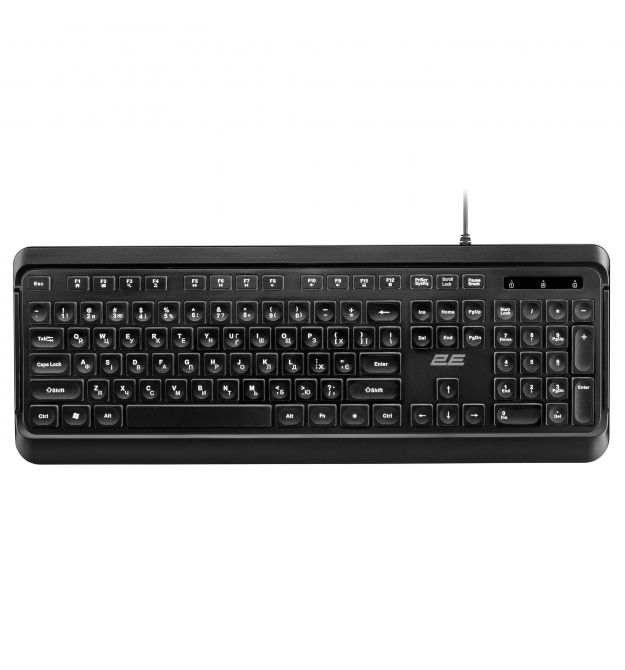 2E Клавиатура мембранная KS120 104key, USB-A, EN/UK, White LED, чёрный