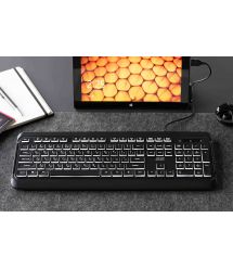 2E Клавиатура мембранная KS120 104key, USB-A, EN/UK, White LED, чёрный