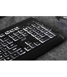 2E Клавиатура мембранная KS120 104key, USB-A, EN/UK, White LED, чёрный