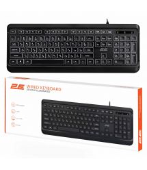 2E Клавиатура мембранная KS120 104key, USB-A, EN/UK, White LED, чёрный