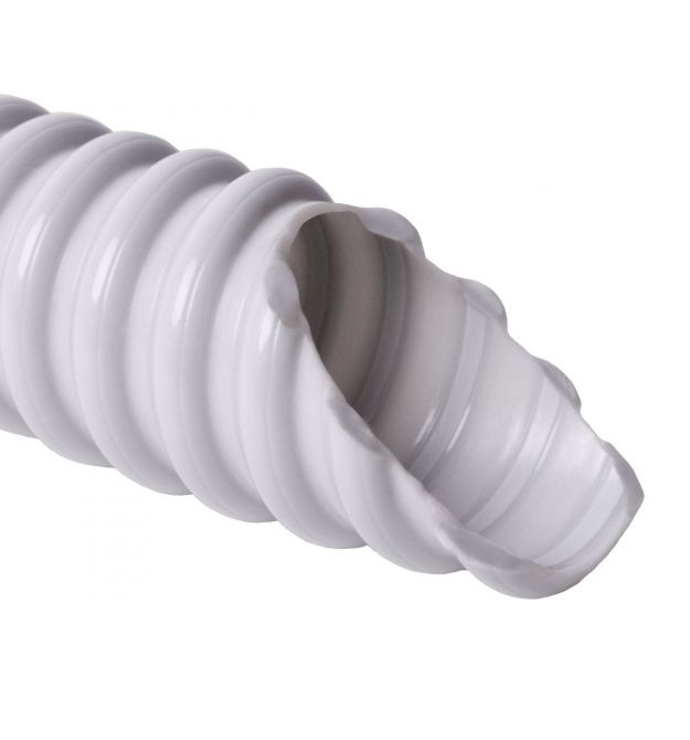 Труба гофрована армована спіраллю самозагасаюча 320 N-5см - 5 см внутр. D25мм ПВХ світло-сіра Бухта 30 м
