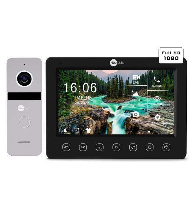 Комплект видеодомофона NeoLight KAPPA+ HD Black и панель вызова SOLO Silver