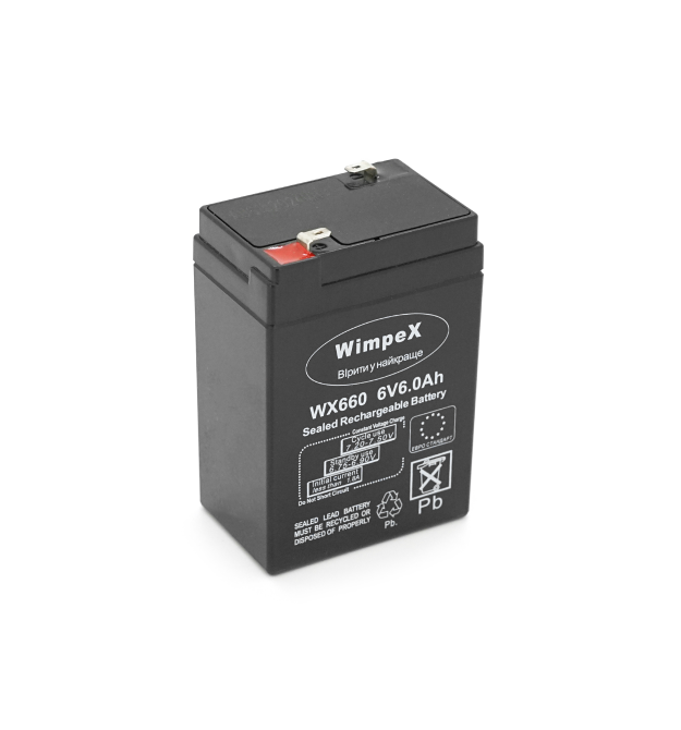 Акумуляторна батарея Wimpex WX-660 6 V 6Ah (70 x 47 x 100 (105)), 0.75 kg, Black, Q20