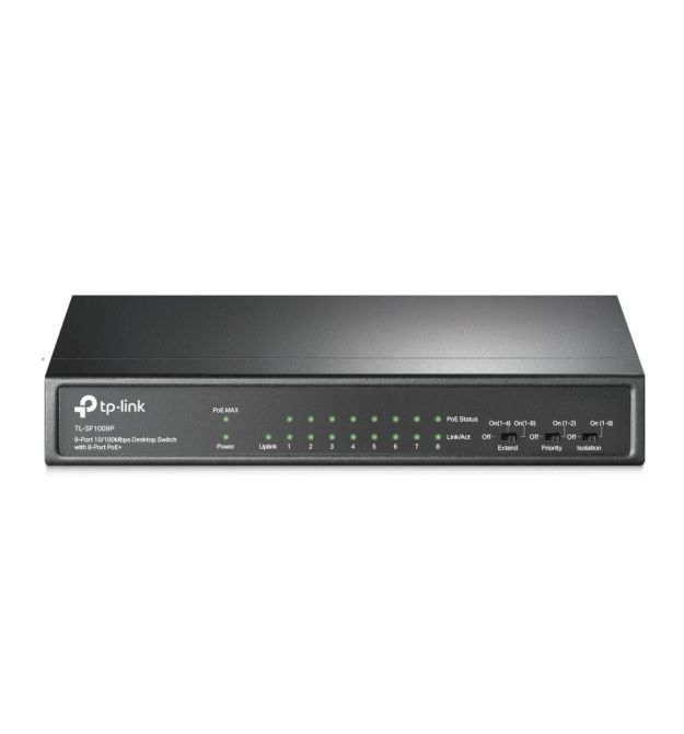 PoE-комутатор TP-Link TL-SF1009P 9-портів, 8 портів PoE+, 65W, некерований, 250 м
