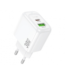 СЗУ 110-240V HOCO CS55A, 1xUSB, 1xUSB-C, PD30W, White, Blister