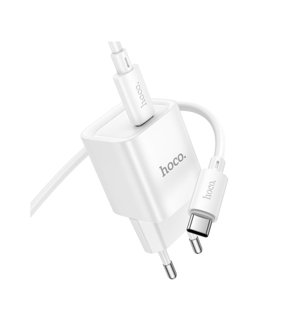 Набір СЗУ 110-240V HOCO C146A + кабель Type-C, 1xUSB-C, PD20W, 1м кабель, White, Box