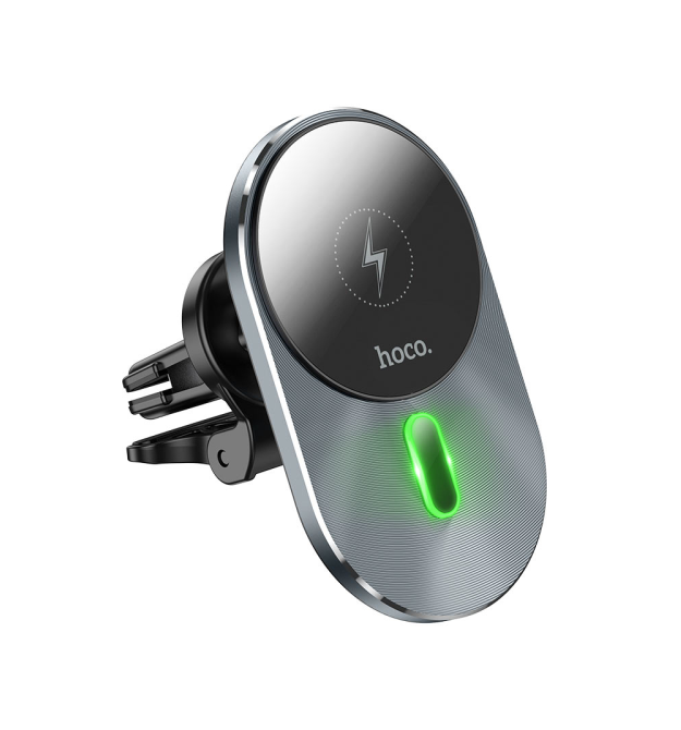 Автотримач HOCO CA91 + Wireless Charging 15W, кріплення на решітку, Type-C, Gray, Box