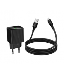 СЗУ 110-240V HOCO CS81A+ кабель Micro, 1xUSB, 3A, 18W, QC3.0, кабель 1м, Black, Blister