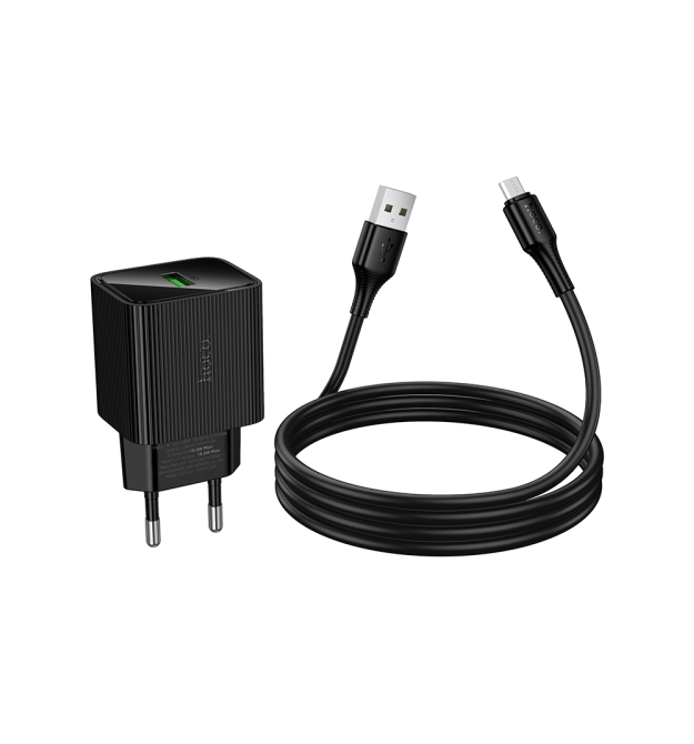 СЗУ 110-240V HOCO CS81A+ кабель Micro, 1xUSB, 3A, 18W, QC3.0, кабель 1м, Black, Blister