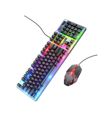 Комплект провідний KB+Mouse HOCO GM18, USB, RGB підсвічування, (Eng - Pyc), Black - White, Box