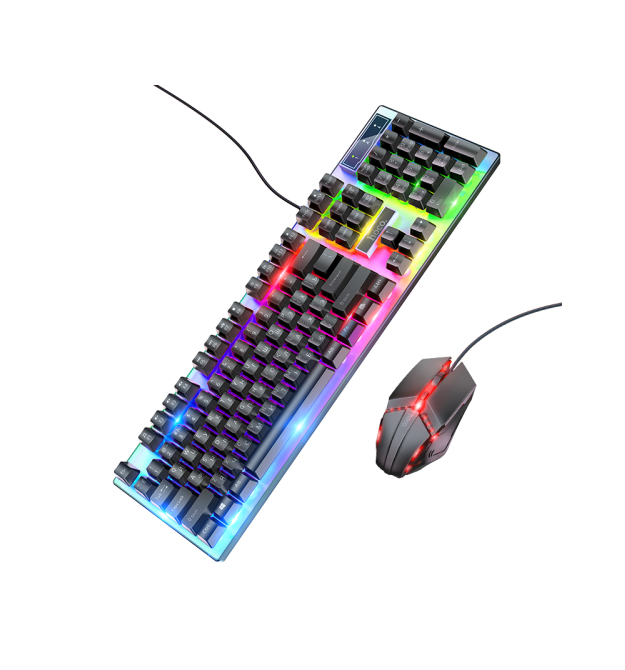 Комплект провідний KB+Mouse HOCO GM18, USB, RGB підсвічування, (Eng - Pyc), Black - White, Box