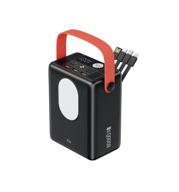 Powerbank ACL PW-143 80000mAh, PD22.5W, 3xUSB+USB-C, 4 кабелі (USB - Micro - Type-C - Lighting), Ліхтар, 1,4 кг, Black - White,