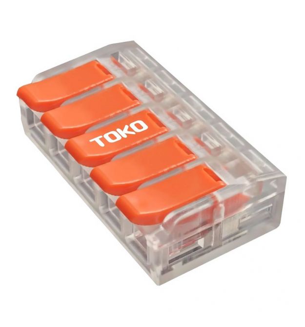 Клема швидкозатискна 5-контактна, універсальна, 0,5-6 мм², прозора, ТОКО