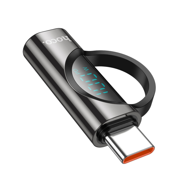 Перехідник HOCO UA32 Type-C(M) - Type-C(F), 100W, індикатор потужності заряду), Black, Box