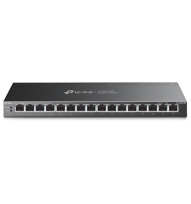 Комутатор TP-LINK TL-SG116P 16xGE/PoE+ 120W некерований