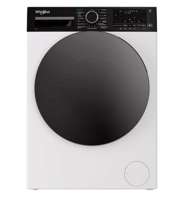 Whirlpool Стиральная машина фронтальная, 8кг, 1400, C, 55см, дисплей, пар, инвертор, люк черный, белый