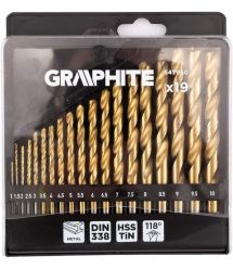 Graphite Набір свердел по металу GRAPHITE HSS TiN 1-10мм кейс 19шт