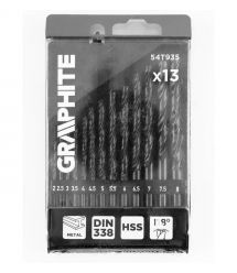 Graphite Набір свердел по металу GRAPHITEHSS зі швидкорізальної сталі HSS 2-8мм кейс 13шт