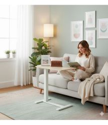 2E Стіл компактний 2E CE710WL, 710x400мм, регульована висота, біло-бежевий