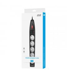 2E Подовжувач-фільтр мережевий 2E 5xТип F, 3x1.5мм кв, 16A, з захистом від перенапруги, 10м, чорний