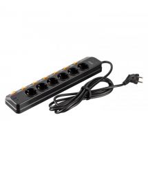 2E Подовжувач-фільтр мережевий 2E 6xТип F, 3x1.5мм кв, 16A, з захистом від перенапруги, 2xUSB-A, 1x USB-C, 3м, чорний