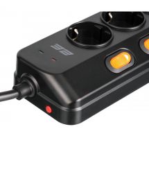 2E Подовжувач-фільтр мережевий 2E 6xТип F, 3x1.5мм кв, 16A, з захистом від перенапруги, 2xUSB-A, 1x USB-C, 3м, чорний