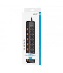 2E Подовжувач-фільтр мережевий 2E 6xТип F, 3x1.5мм кв, 16A, з захистом від перенапруги, 2xUSB-A, 1x USB-C, 3м, чорний