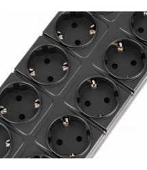 2E Подовжувач-фільтр мережевий 2E 10xТип F, 3x1.5мм кв, 16A, з захистом від перенапруги, 3xUSB-A, 1xUSB-C, 3м, чорний